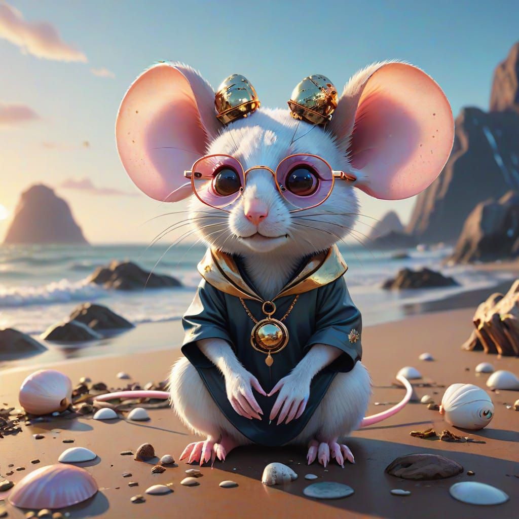 Sophisticated Mouse Seeks Serenity on Sunset Beach