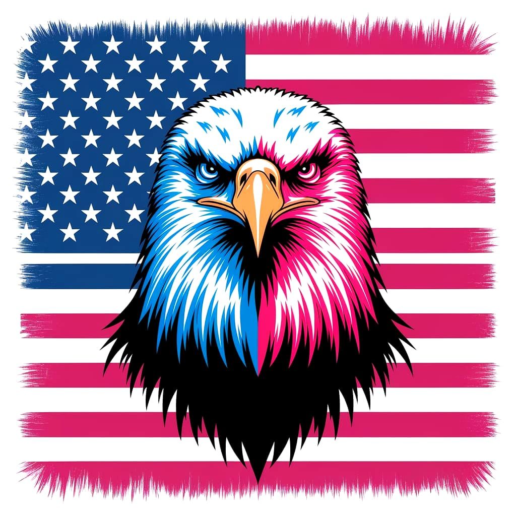 Majestic Eagle Head Against American Flag in Pop Art Style