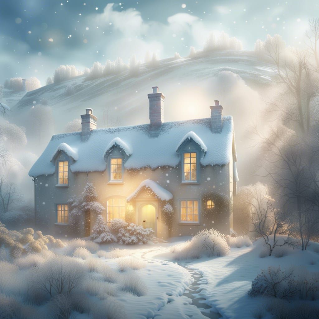 Snowy English Cottage Landscape: Digital Matte Painting