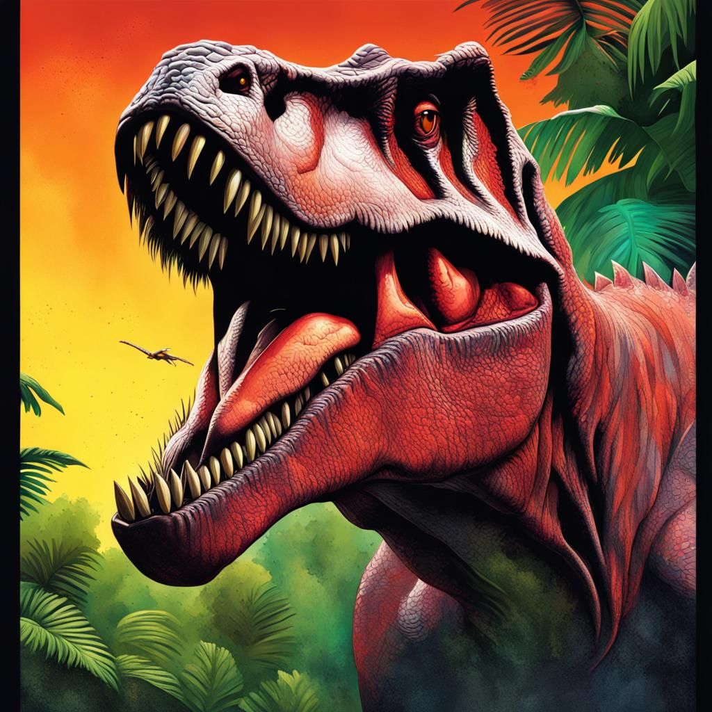 Hyperrealistic Jurassic Park Dinosaur Splash Art