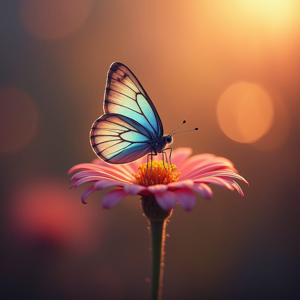 Butterfly on Flower with Bokeh, Dreamy Art Style