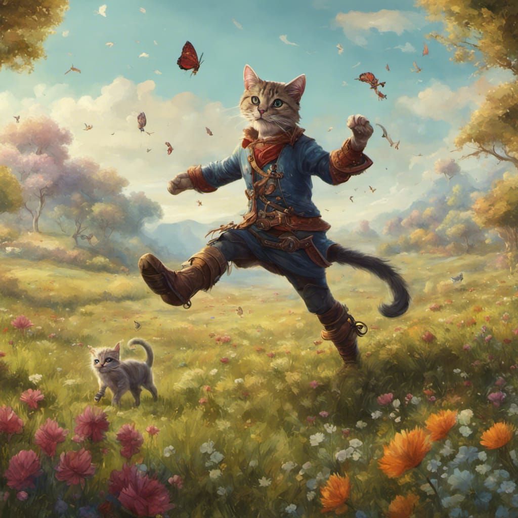 Cat in Boots Dancing with Griffu, Folk Art