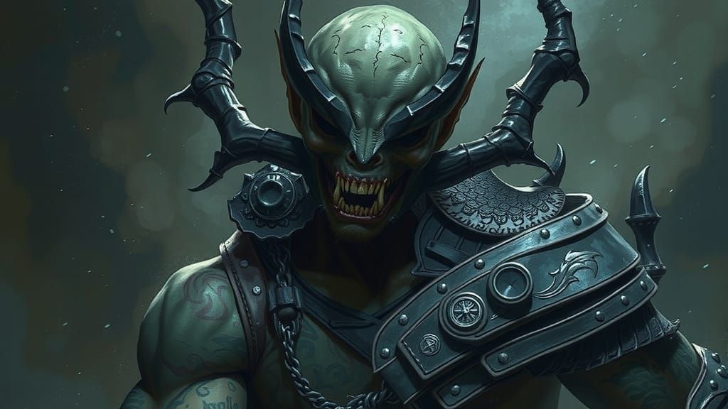 Dark Fae Warrior with Grim Tattoos and Menacing Aura