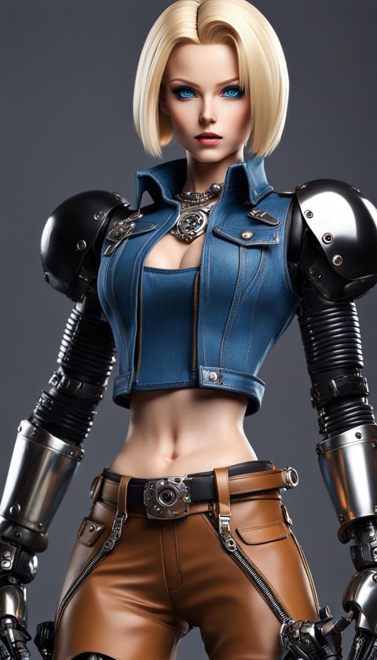 Android 18: Cyberpunk Villain in 80s Anime Style