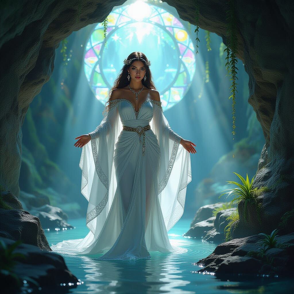 Goddess Emerges from Grotto in Art Nouveau Style