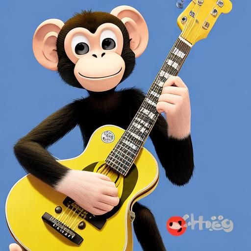 Cartoon Monkey Plays Guitar