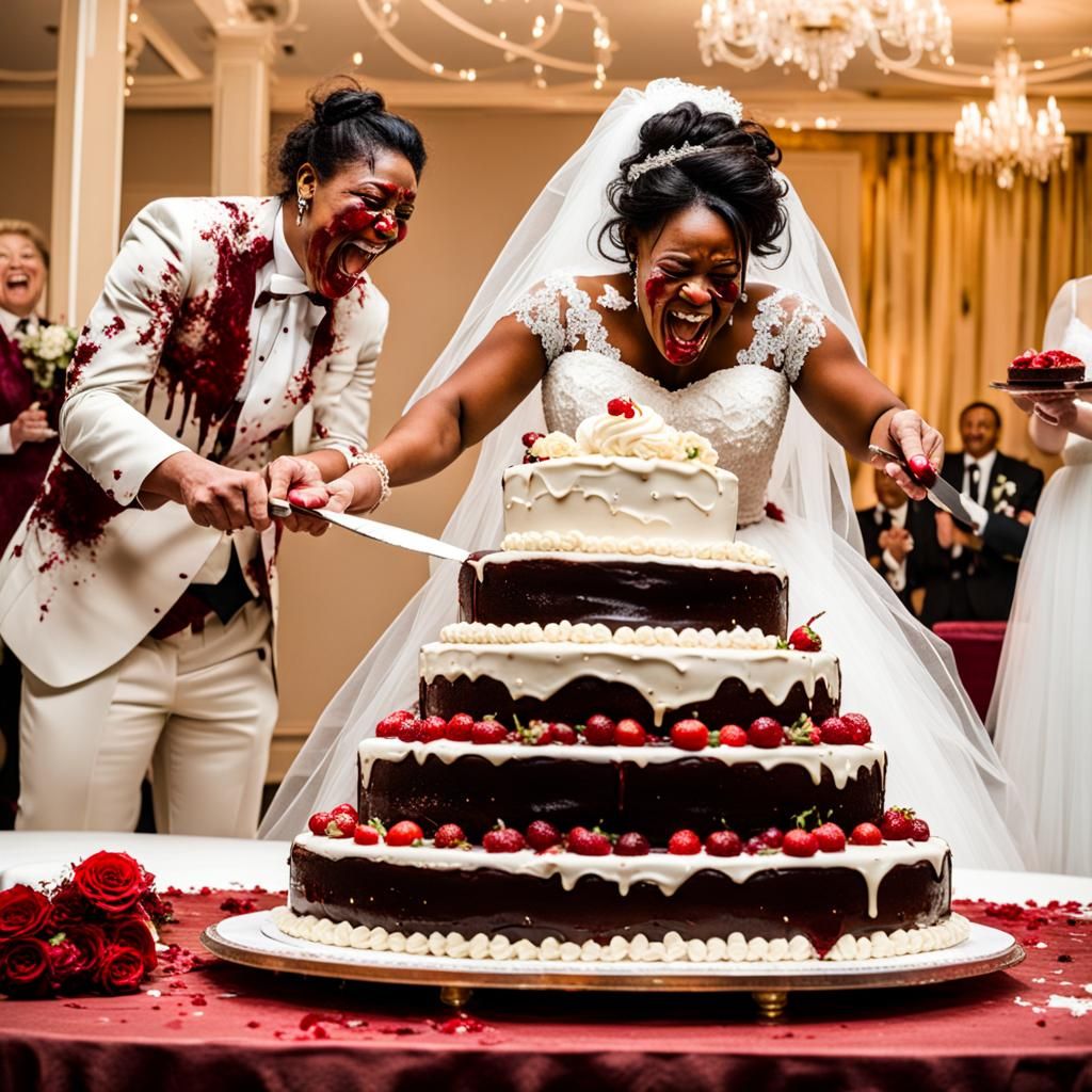 Bride with Bloody Knife: Dark Humor Wedding
