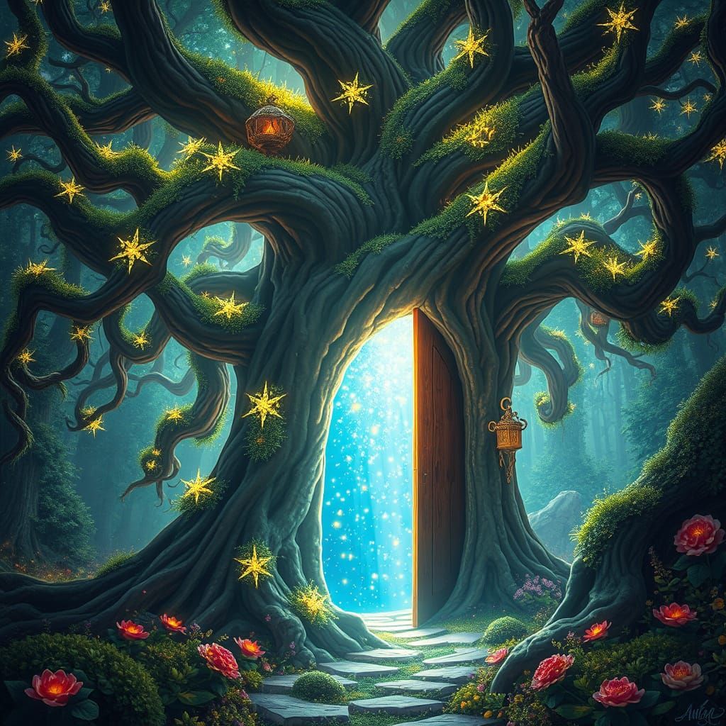 Ethereal Portal in Ancient Tree, Fantasy Landscape