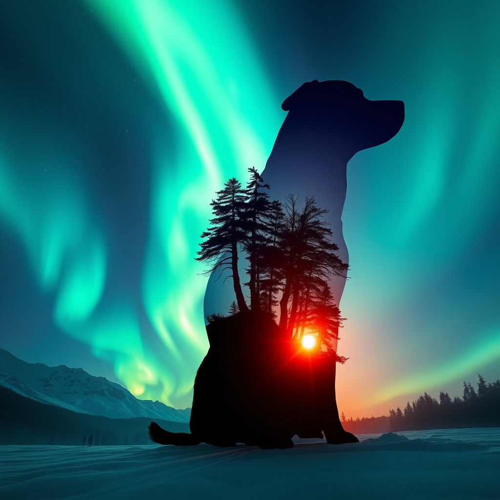 Aurora Borealis Dog Silhouette: Hyperrealistic Landscape