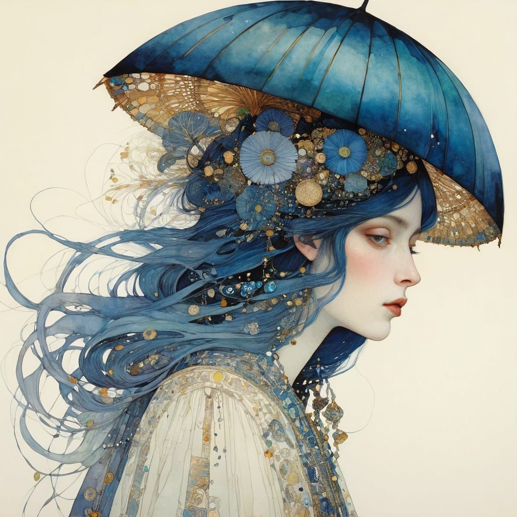 Art Nouveau Fantasy Illustration with Ethereal Figures