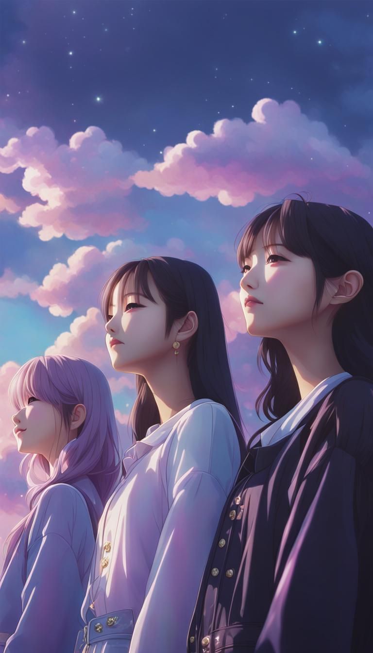 Pastel Anime K-Pop Idols on Cloudy Platform