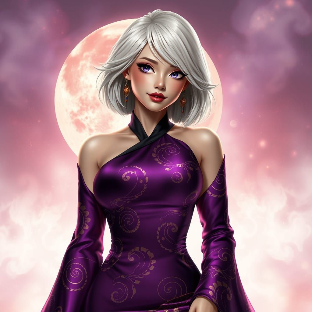 Elegant Fantasy Yakuza Woman in Ombre Dress