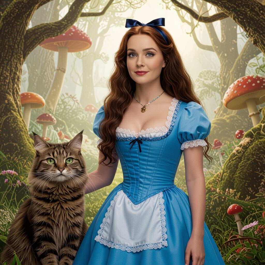 Mature Alice in Wonderland with Cheshire Cat