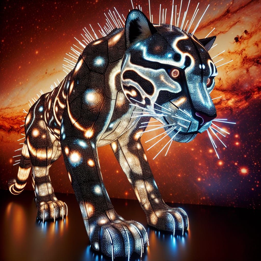 Galactic Panther with Glowing Cosmic Fur