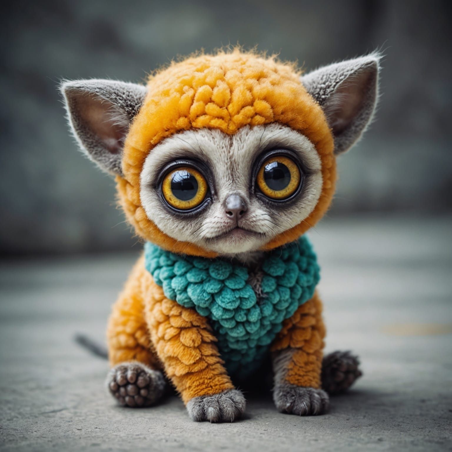 Big-Eyed Baby Animal in Brutalist Triadic Colors