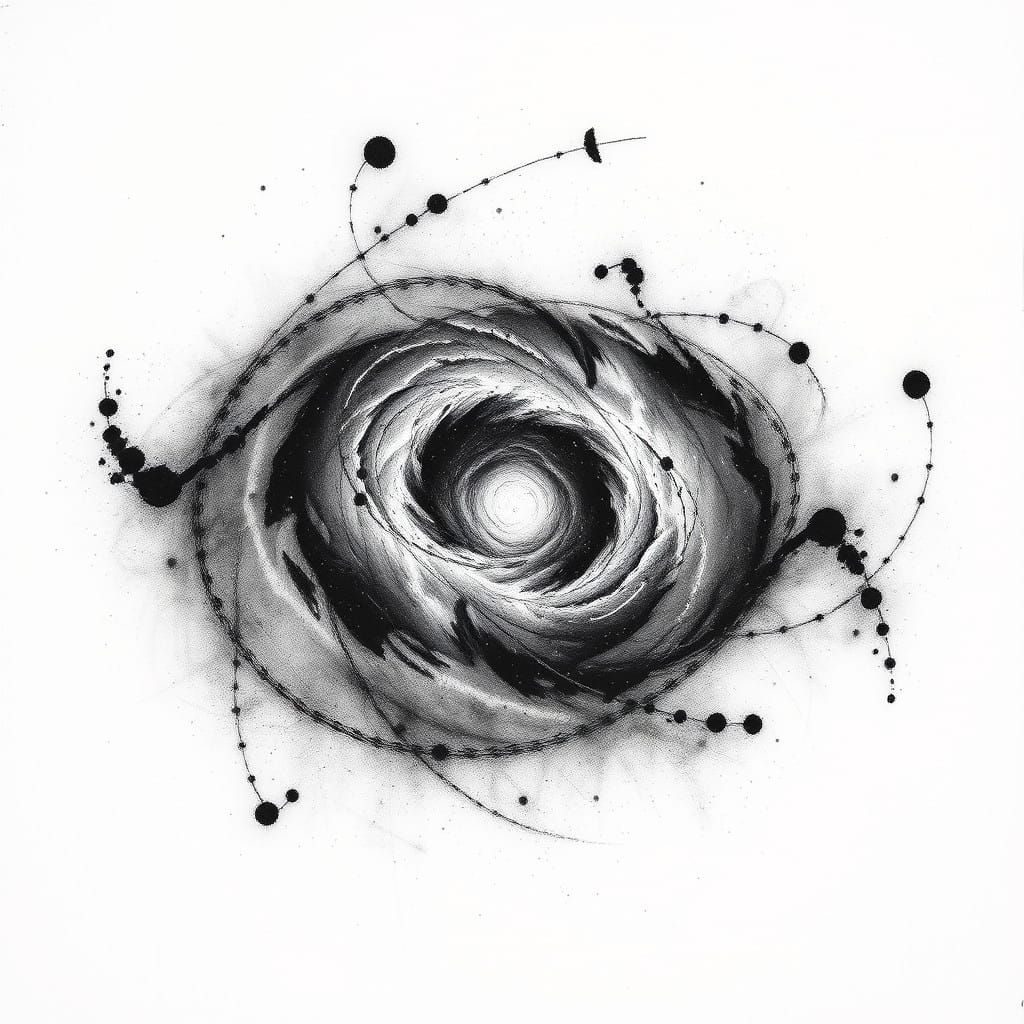 Cosmic Spiral Galaxy in Charcoal Etching Style