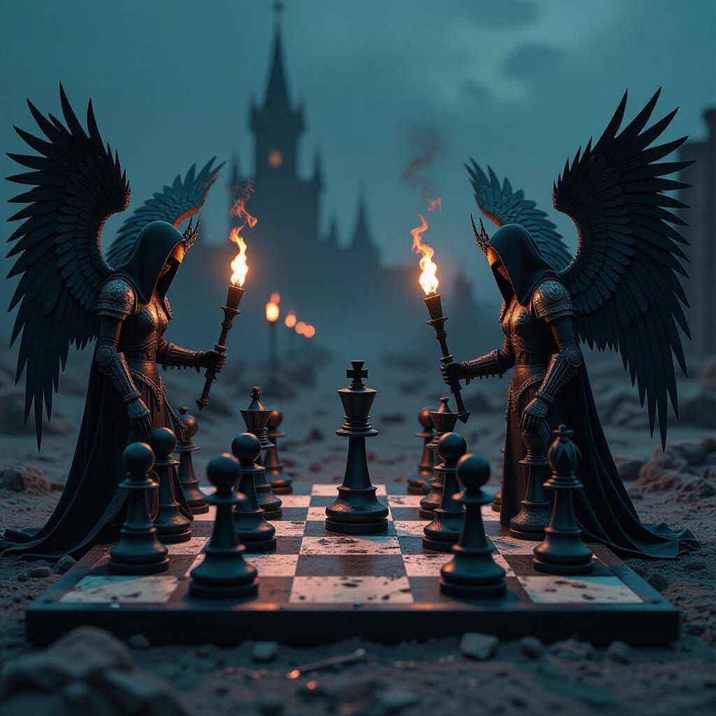 Gothic Metal Chess Set in Biomechanical Horror Style