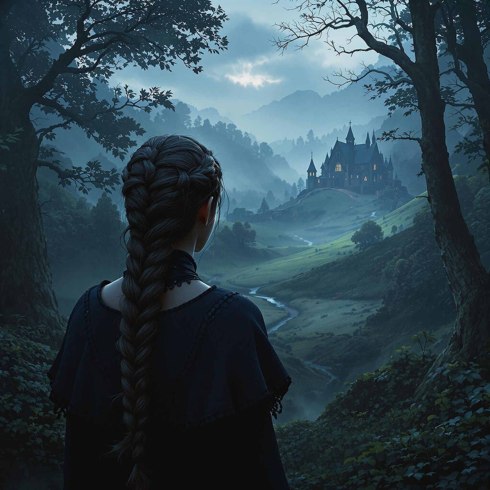 Gothic Forest Goddess in a Mysterious Valley