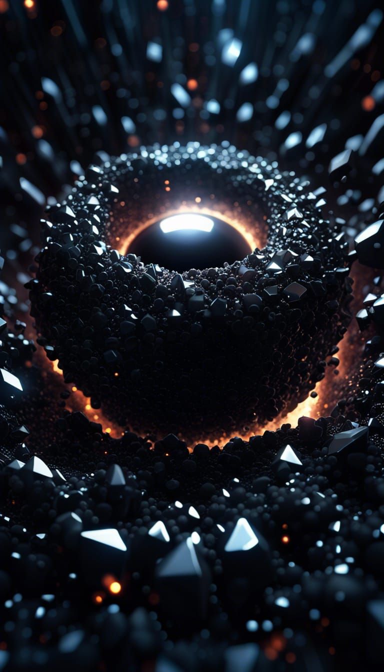 Black Crystals Surround a Black Hole in Photorealistic Style