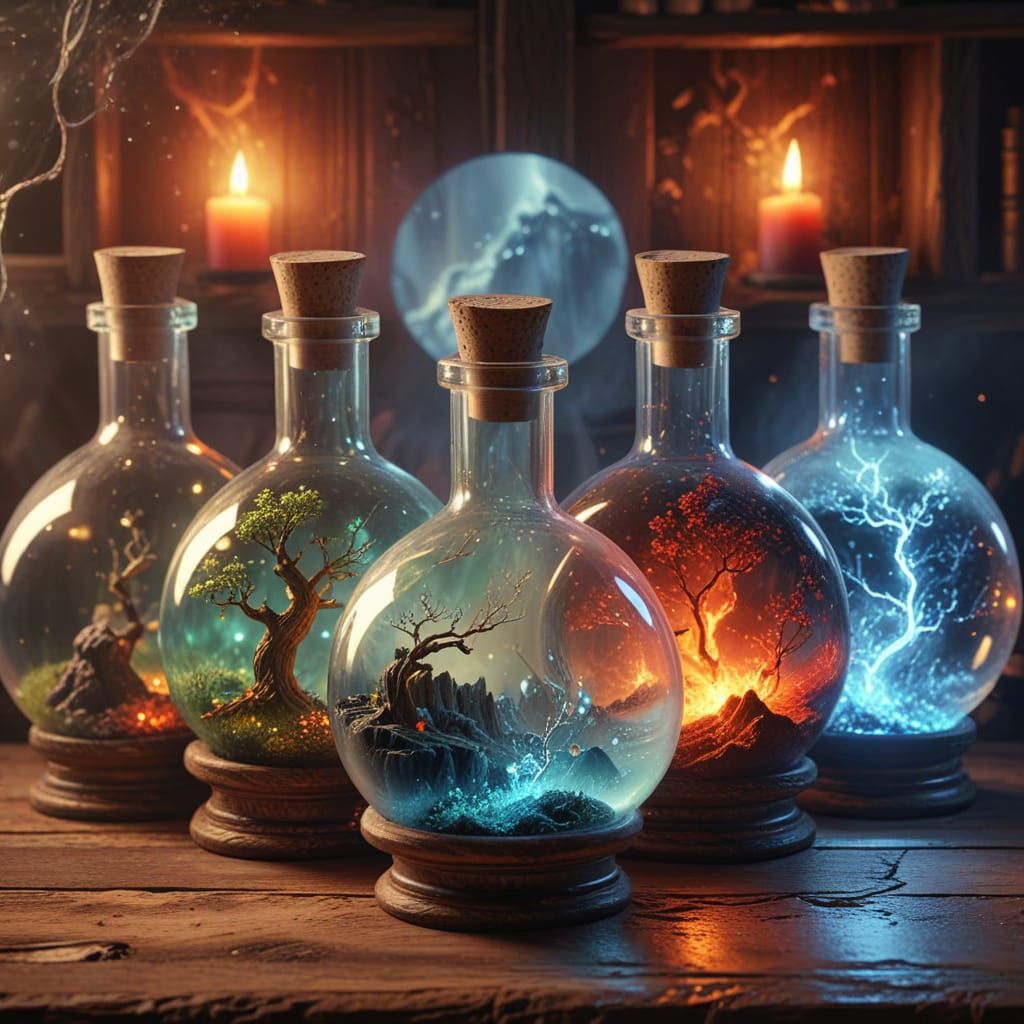 Fantasy Worlds on a Wooden Shelf