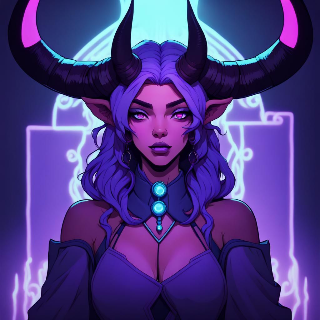 Anime Demon Bull Portrait in Neon-Lit Style