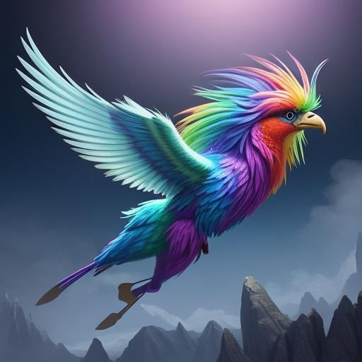 Rainbow Fur Animal Soaring, Pixar-Inspired 3D Art