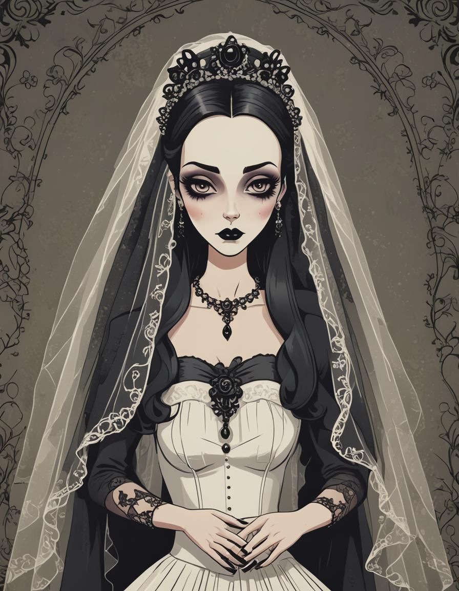 Gothic Bride in Retro Cartoon Animation Style
