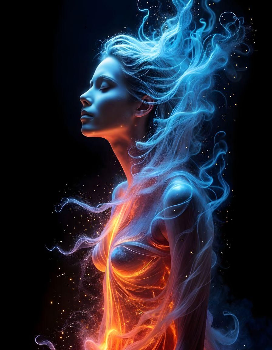 Ethereal Silhouette of a Feline Form Made of Swirling Light