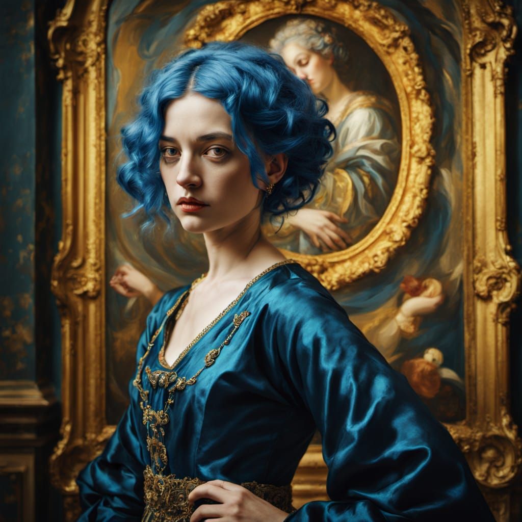 Baroque Woman in Silk Gown with Dramatic Lighting