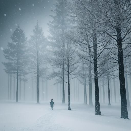 Winter Blizzard: Lone Figure in Snow-Covered Forest