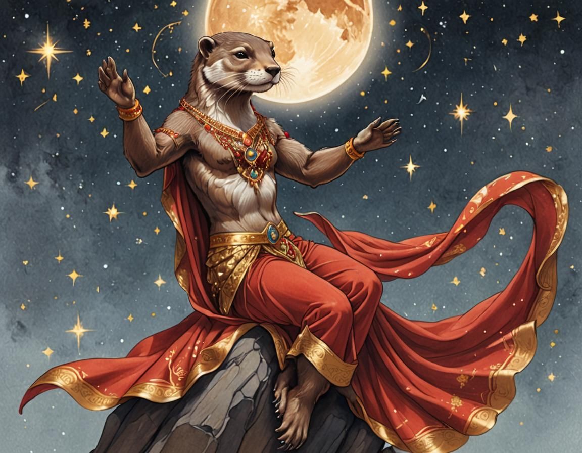 Agender Anthro Otter in Silks Watching Stars