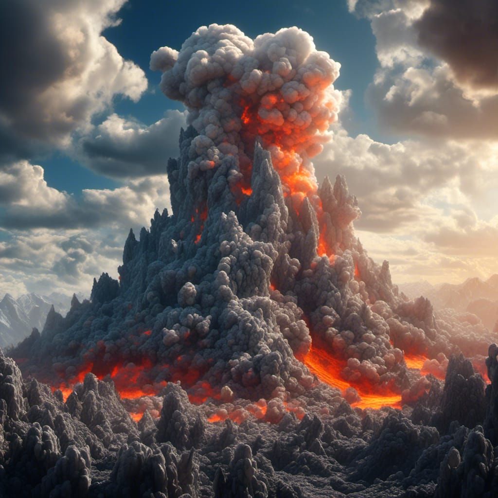 Detailed Volcano Matte Painting in Fantasy Concept Art