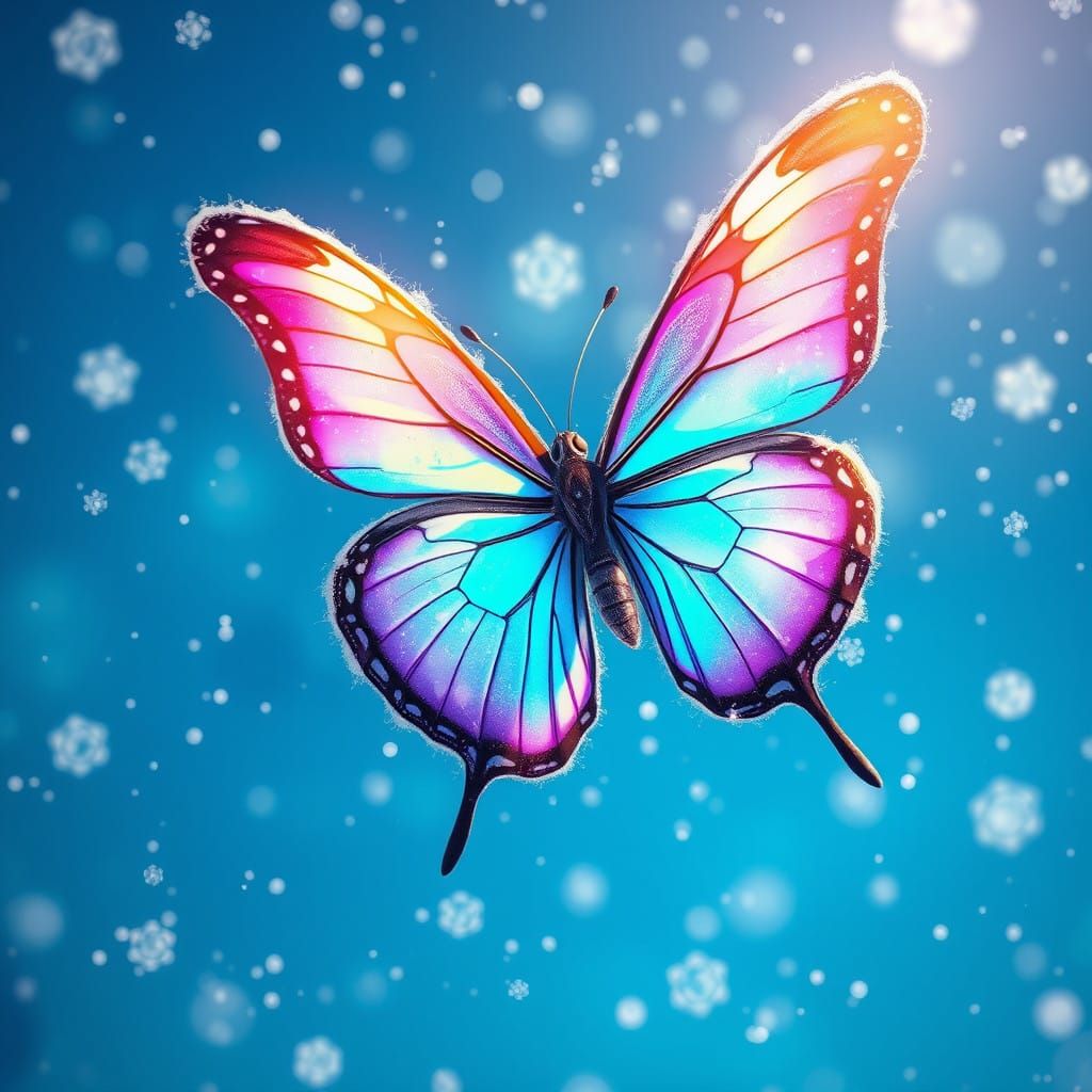 Ethereal Winter Butterfly Soars Through Celestial Skies
