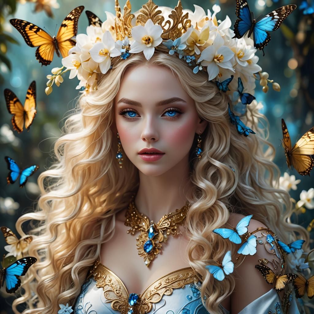 Fairy Woman with Orchids and Butterflies