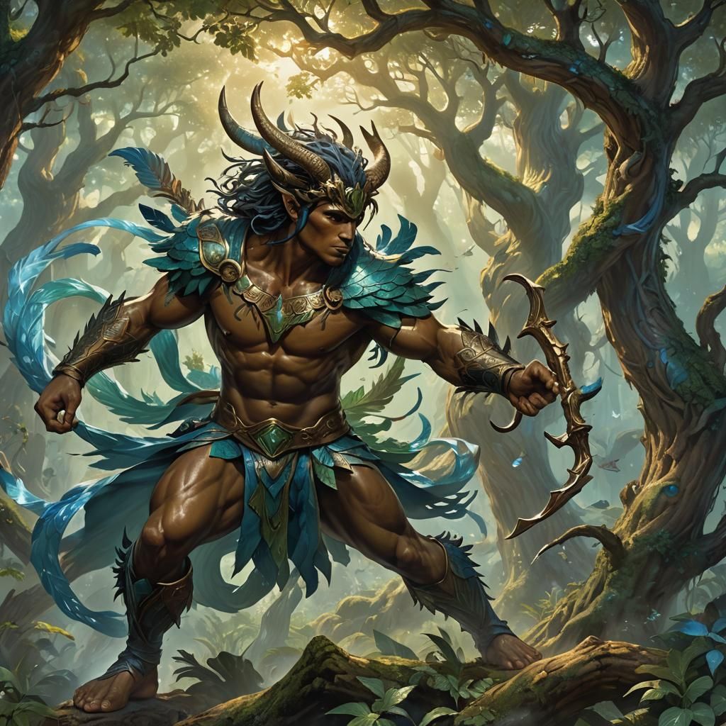 Warrior's Duel: Mystical Forest Battle in Digital Art Style