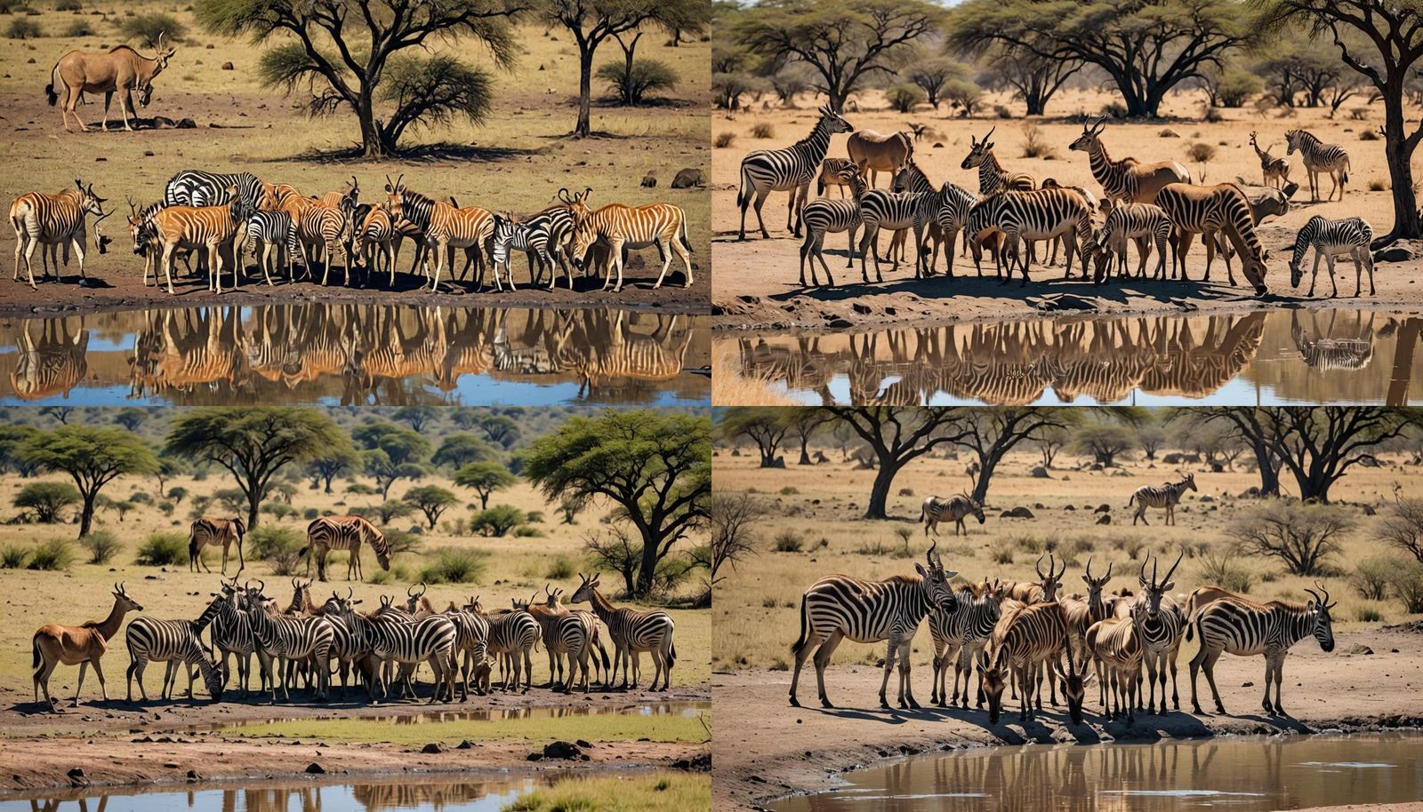 Savannah Animals Gather Peacefully at Waterhole