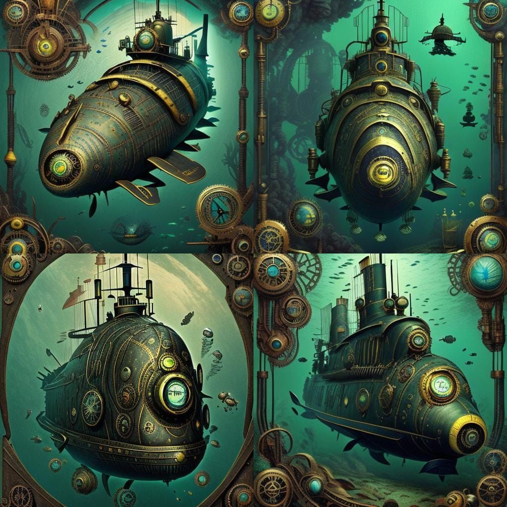 Steampunk Submarine Book Cover Underwater