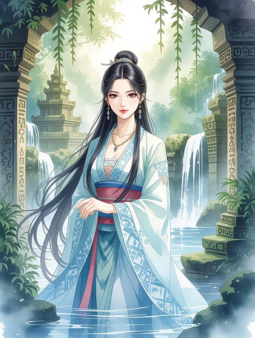 Eastern Goddess in Vibrant Watercolour