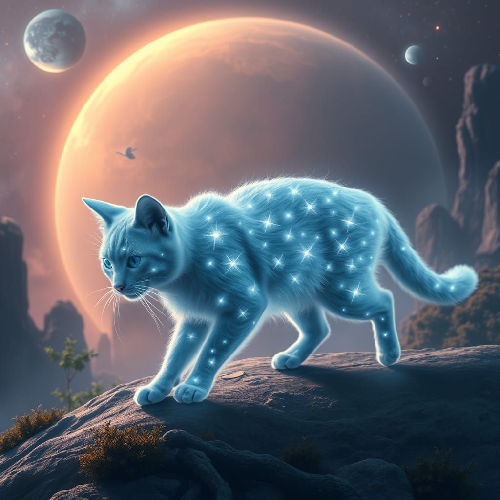 Astral Cat Walking on Mysterious Planet Surface