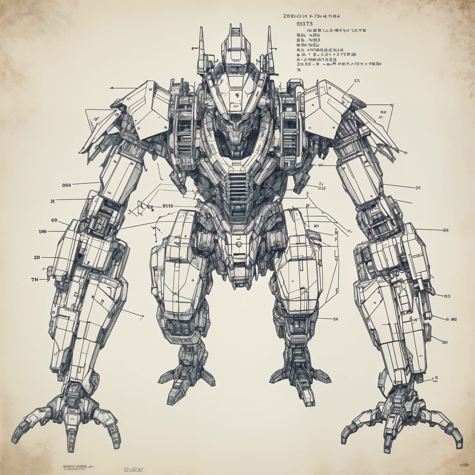 Cybernetic Zoid Machine Blueprint in Intricate Detail