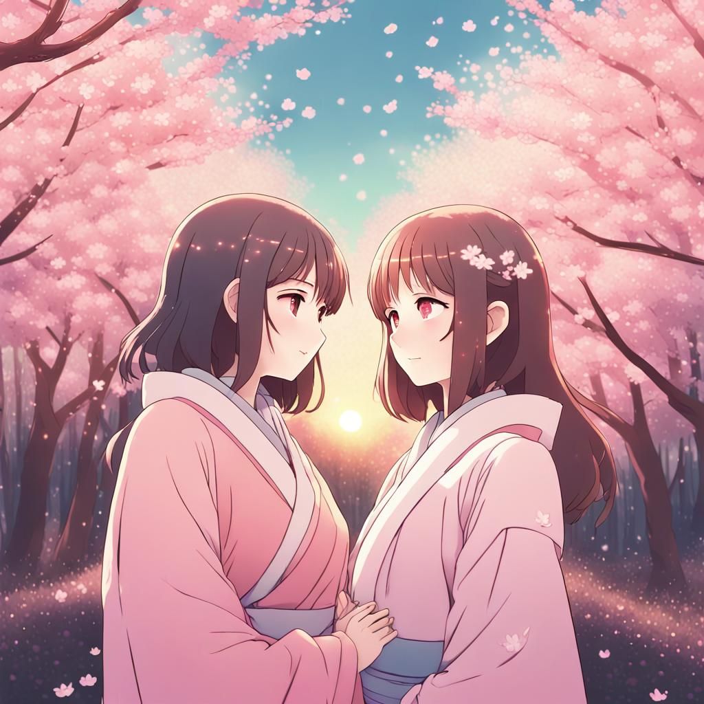 Romantic Manga Scene in Cherry Blossom Forest