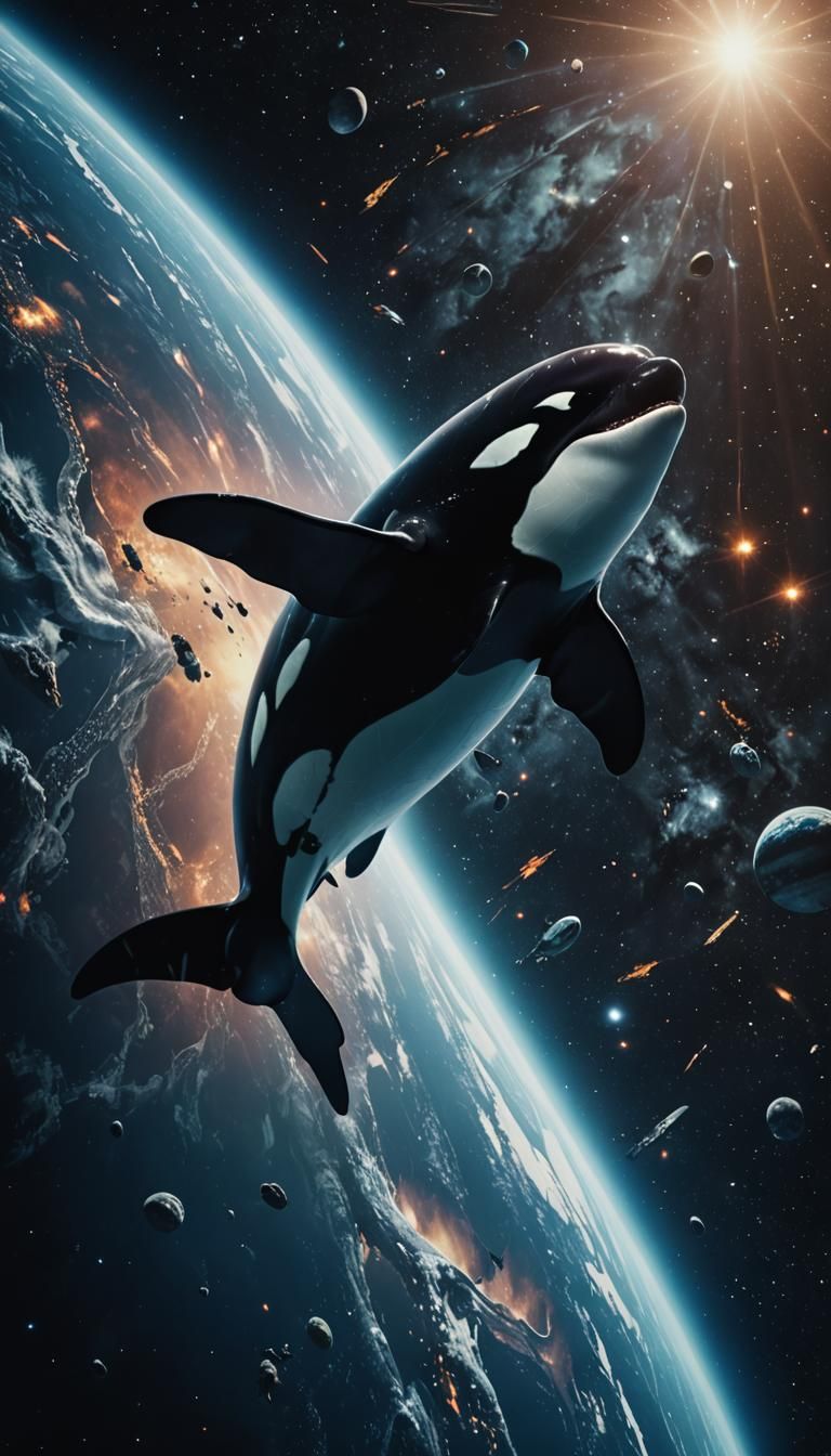 Orca Whale Soars Through Space: Cinematic Still
