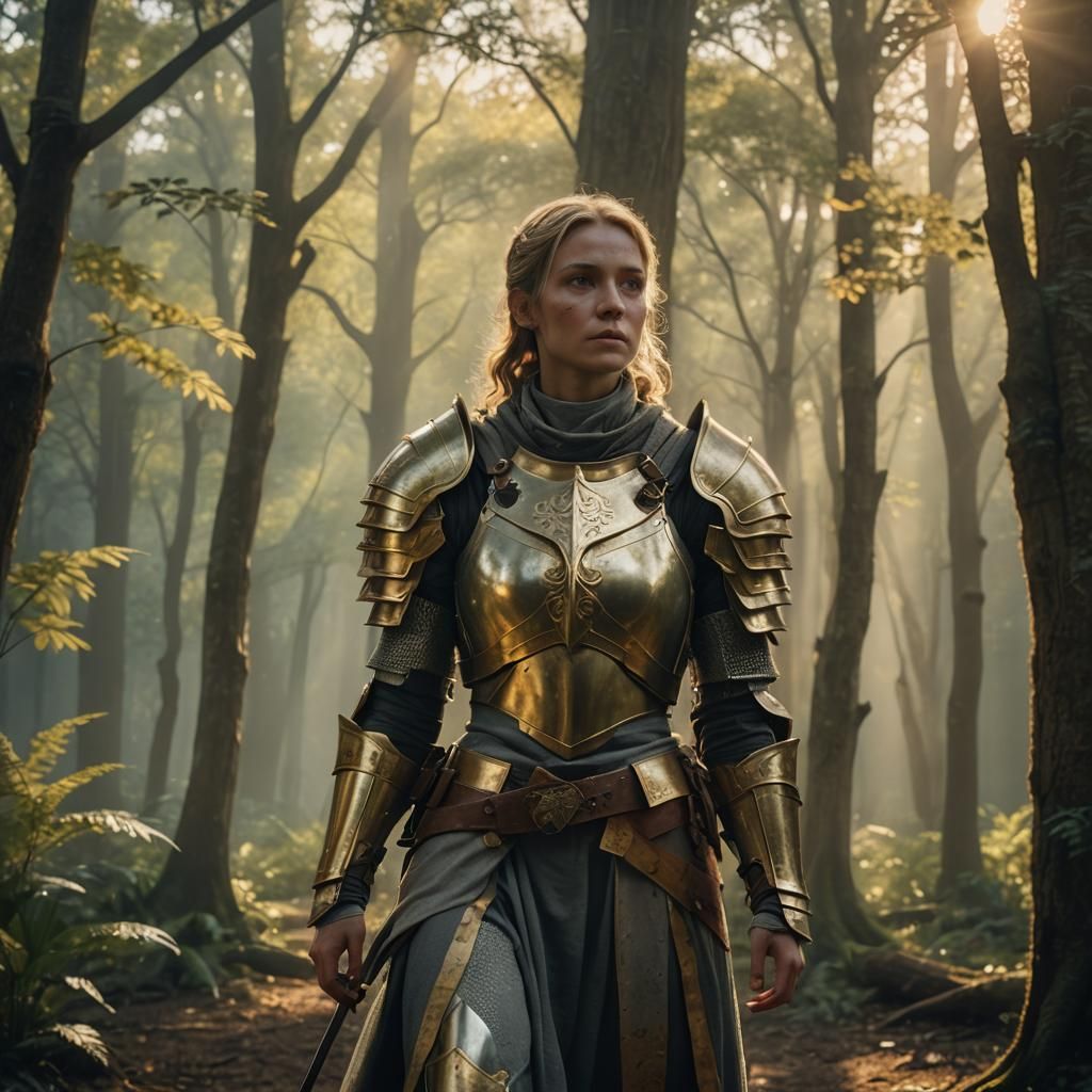 Female Cleric in Sacred Grove: Cinematic Film Still