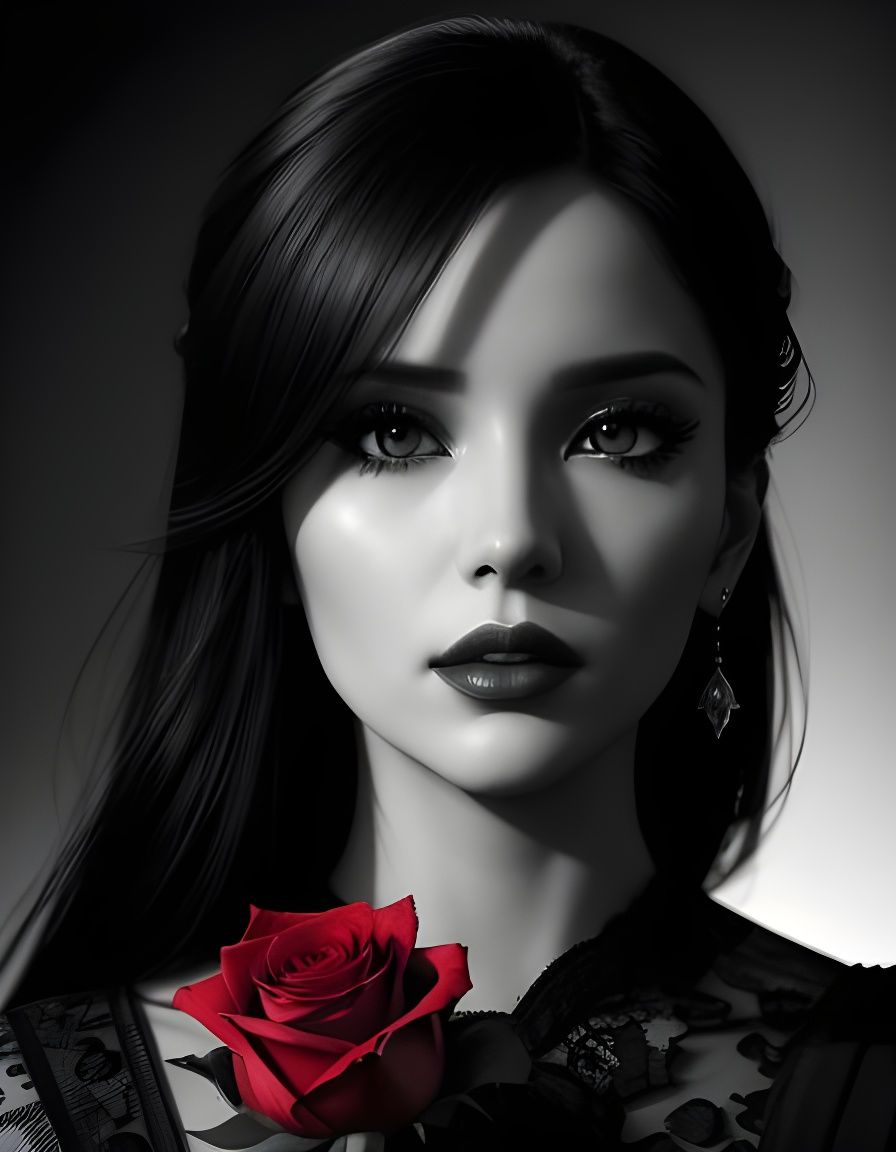 Woman with Red Rose: Hyperrealistic Digital Art