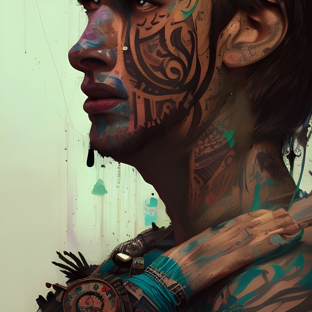 Anthropomorphic Male with Tribal Tattoos: Fantasy Art
