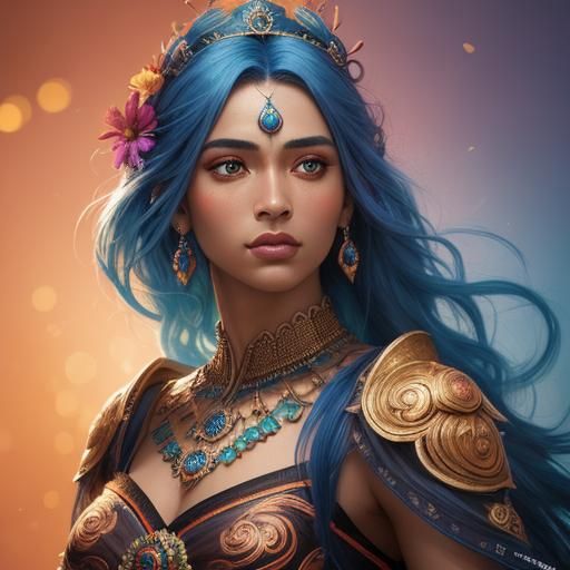 Vibrant Woman with Peacock Feathers in Oil Painting Style