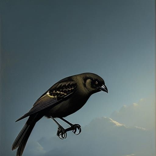 Dark Sparrow with Forehead Eye in Horror Style