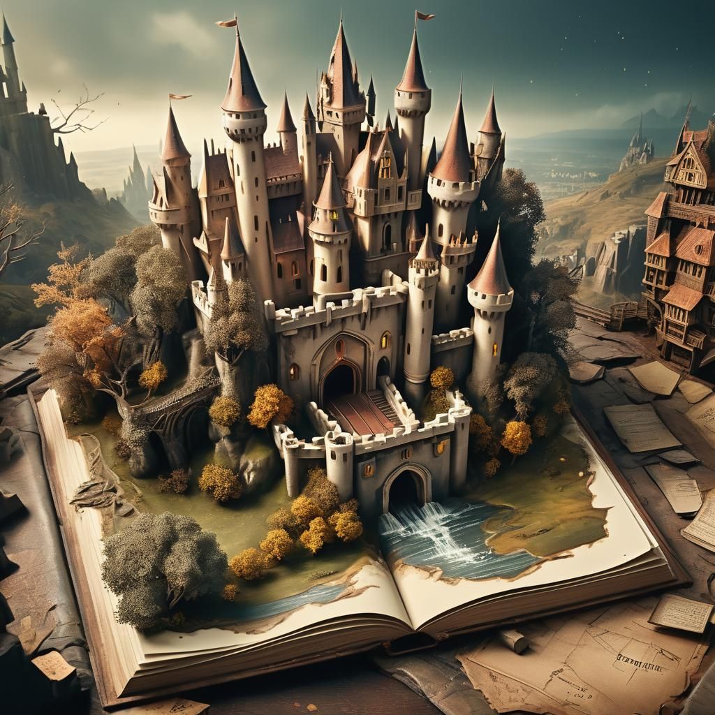 Fantasy Castle in Worn Sepia Pop-Up Book