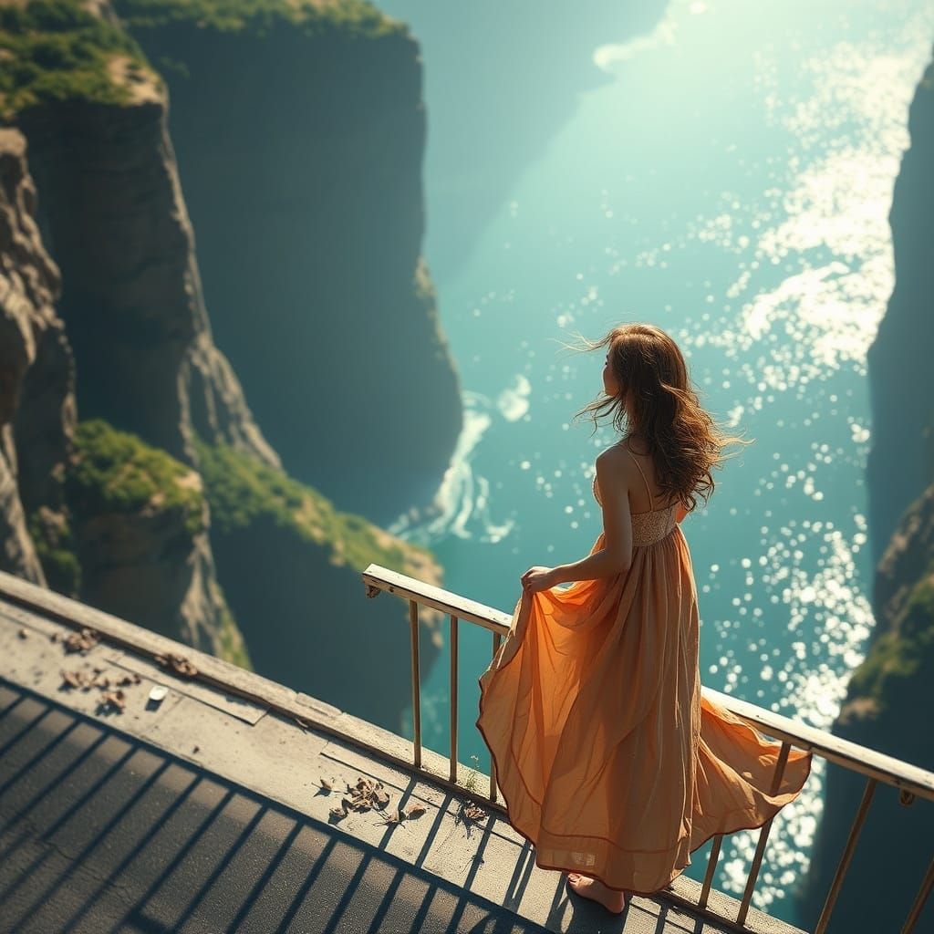 Woman Gazing into Abyss in Vibrant Colors