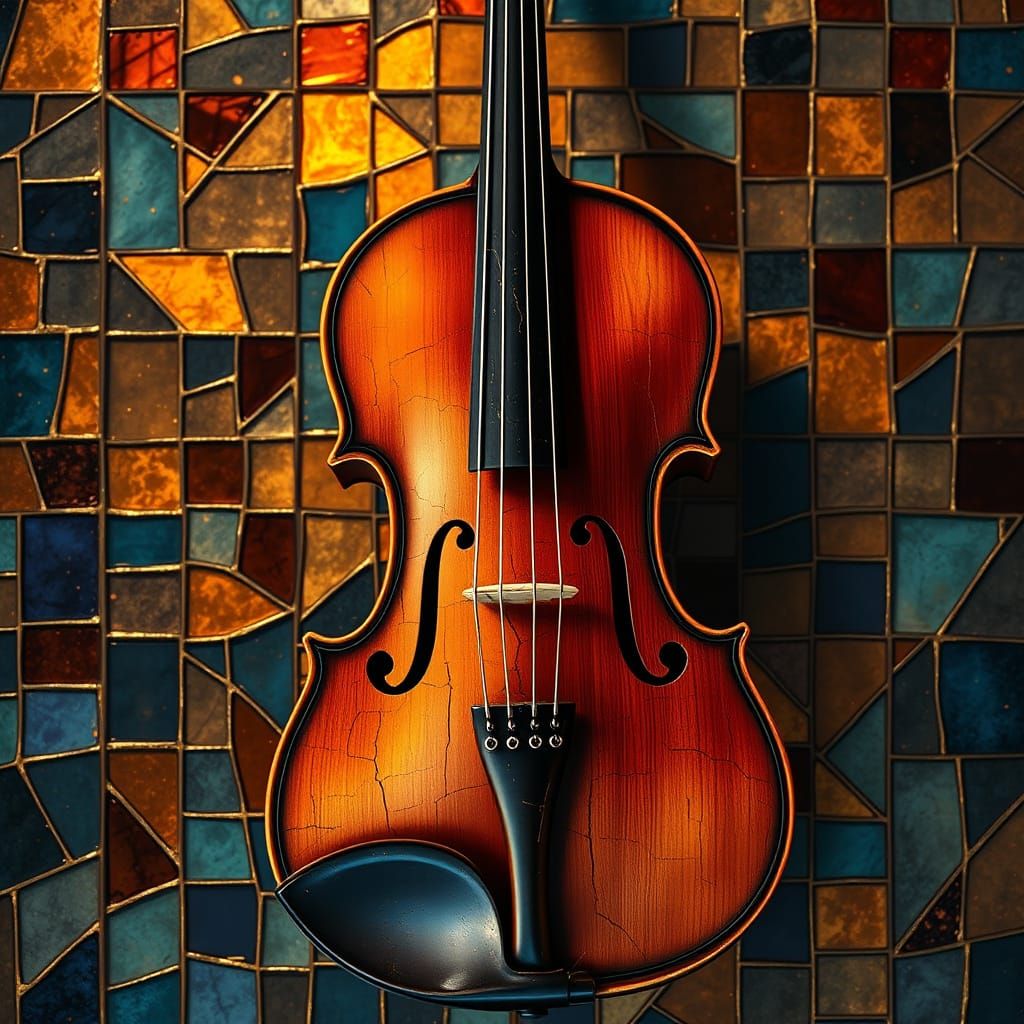 Lacquerware Violin with Abstract Mosaic Background